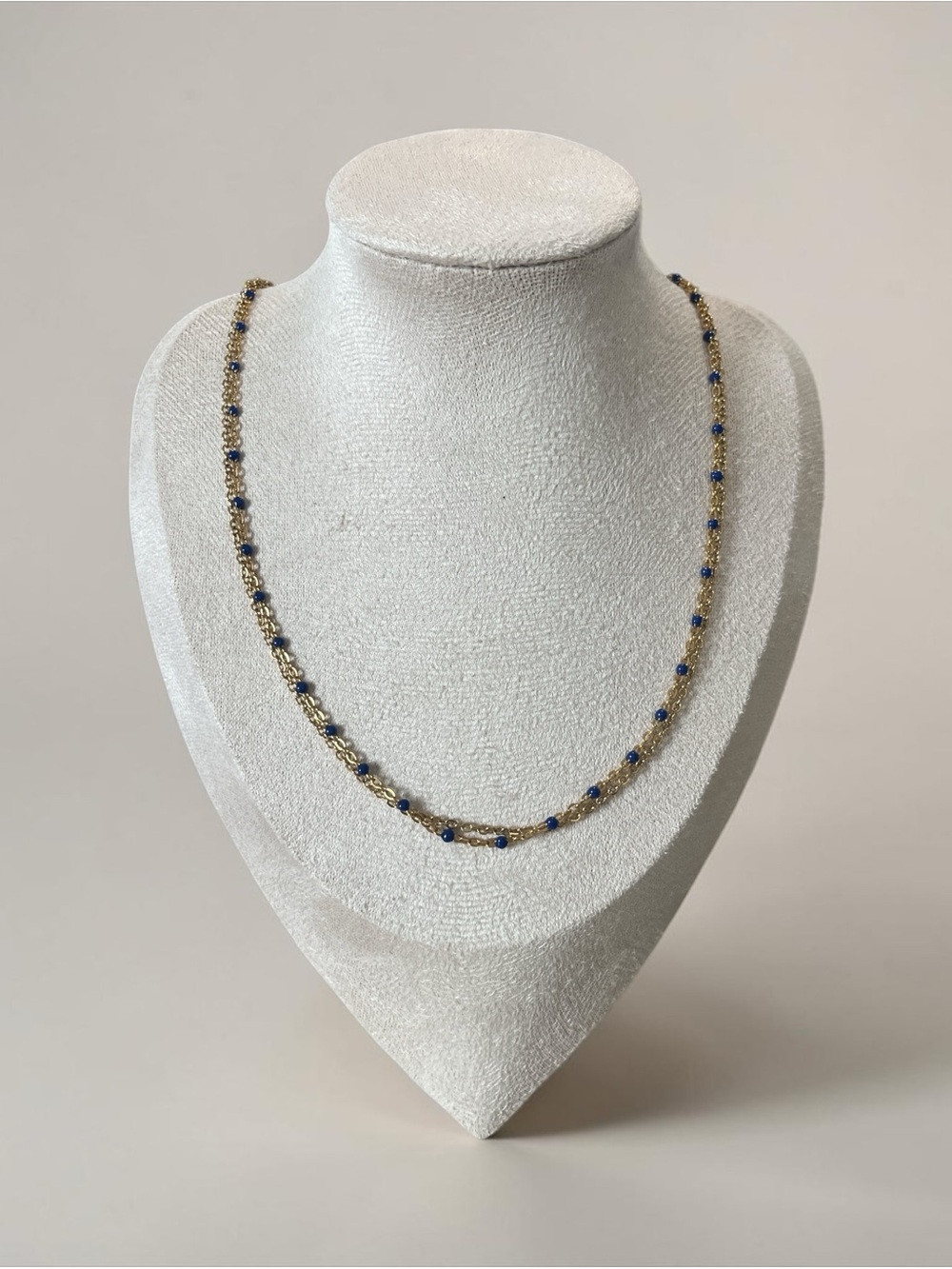 Gold Chain Necklace with Dainty Blue Beads - Women's Jewelry